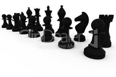 Black chess pieces in a row