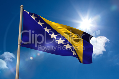 Bosnian national flag on flagpole