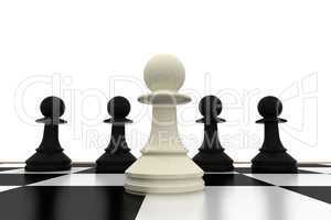 White pawn standing with black pawns