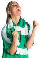 Cheering football fan in green jersey