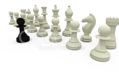 Black pawn facing white pieces