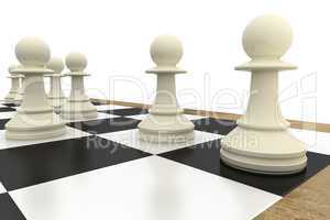 White pawns on chess board