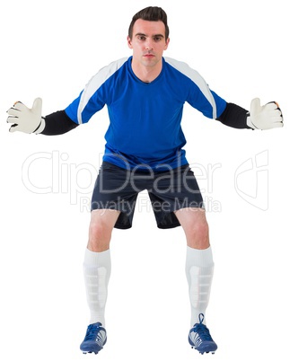 Goalkeeper in blue ready to save