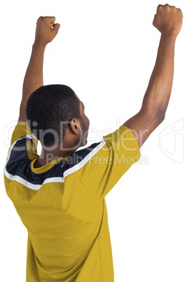 Cheering football fan in yellow jersey