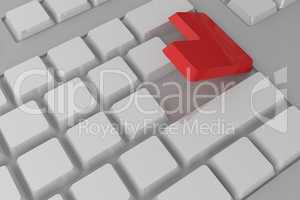 White keyboard with red key