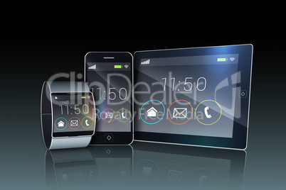 Smartphone tablet pc and futuristic wristwatch