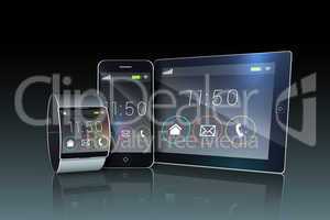 Smartphone tablet pc and futuristic wristwatch