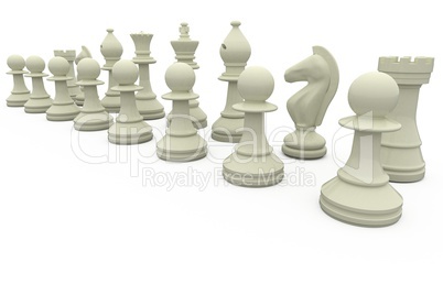 White chess pieces in a row