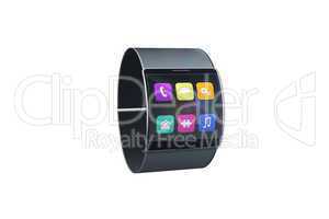 Futuristic black wrist watch with app menu