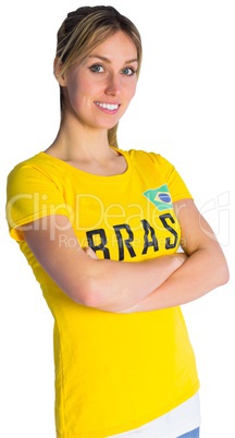 Pretty football fan in brasil t-shirt