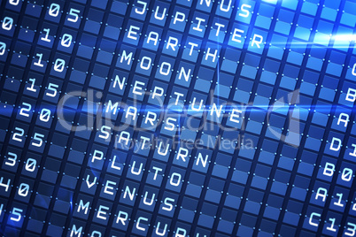 Blue departures board for space travel