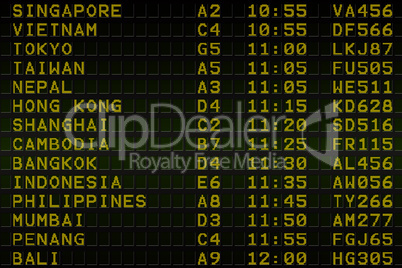 Black airport departures board for asia