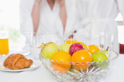 Fruit bowl on the breakfast table
