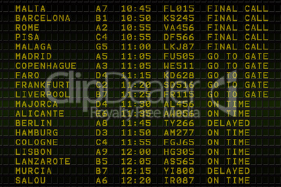 Black airport departures board