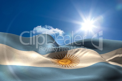 Argentina national flag under sunny sky