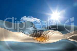 Argentina national flag under sunny sky