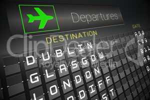 Black departures board for cities