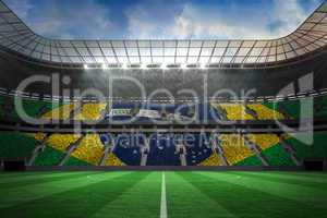 Large football stadium with brasilian fans