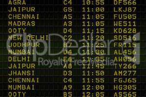 Black airport departures board for india
