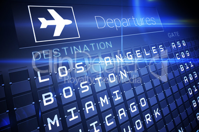 Blue departures board for american cities