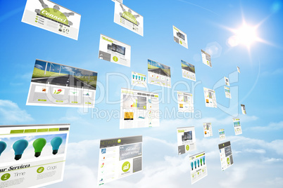 Screens showing business advertisement in blue sky