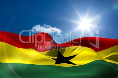 Ghana national flag under sunny sky