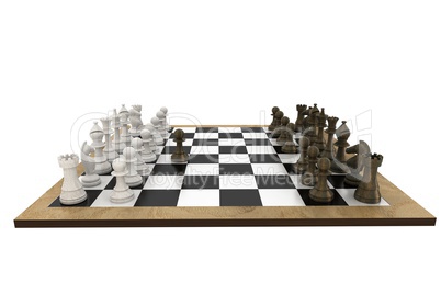 Chess pieces facing off on board