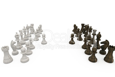 Wooden chess pieces facing off