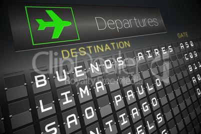 Black departures board for south america