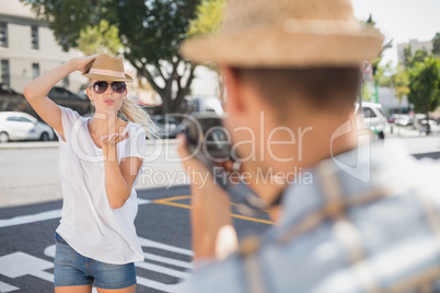 Young pretty blonde posing for her boyfriend