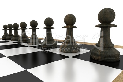 Black chess pawns on board