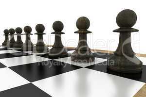 Black chess pawns on board