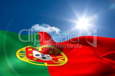 Portugal national flag under sunny sky