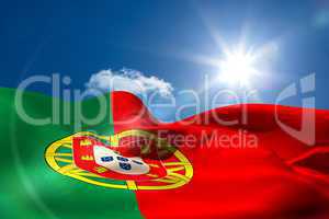 Portugal national flag under sunny sky