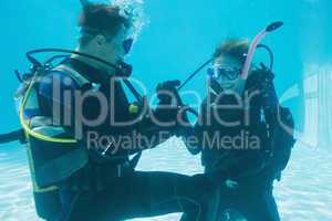 Man proposing marriage to his shocked girlfriend underwater in s