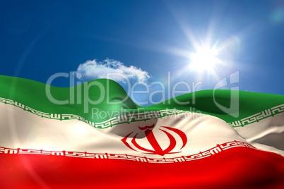 Iran national flag under sunny sky