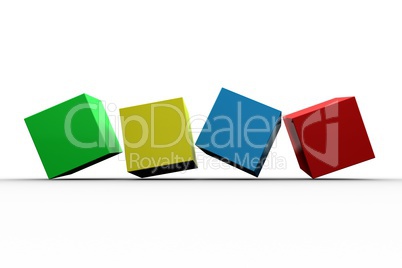 3d colourful cubes in a row