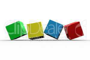 3d colourful cubes in a row