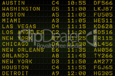 Black airport departures board for america