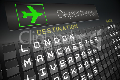 Black departures board for england