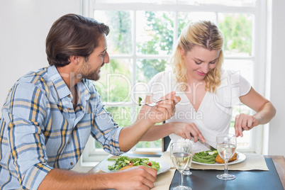 Cute smiling couple having a meal together