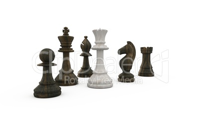 White queen surrounded by black pieces