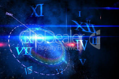 Blue glowing technology design with clock