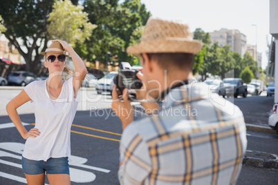 Young pretty blonde posing for her boyfriend