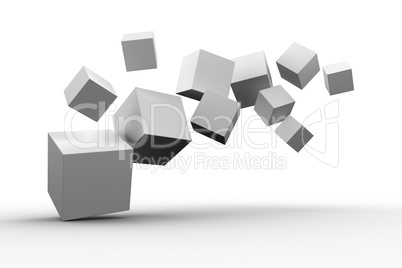 Digitally generated grey cubes floating