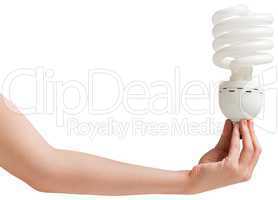 Hand holding energy efficient light bulb