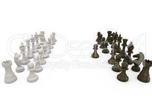 Wooden chess pieces facing off