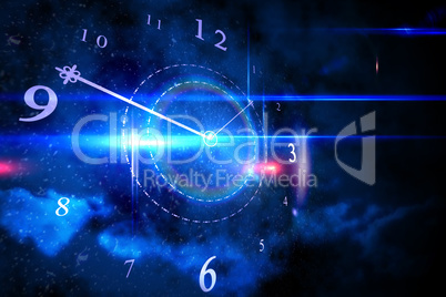 Blue glowing technology design with clock