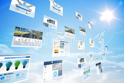 Screens showing business advertisement in blue sky