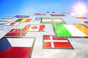 Screen collage showing international flags